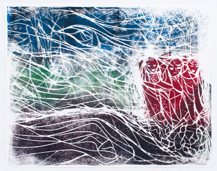 sur l'eau - 40 x 50cm - gravure sur bois - oeuvre de .