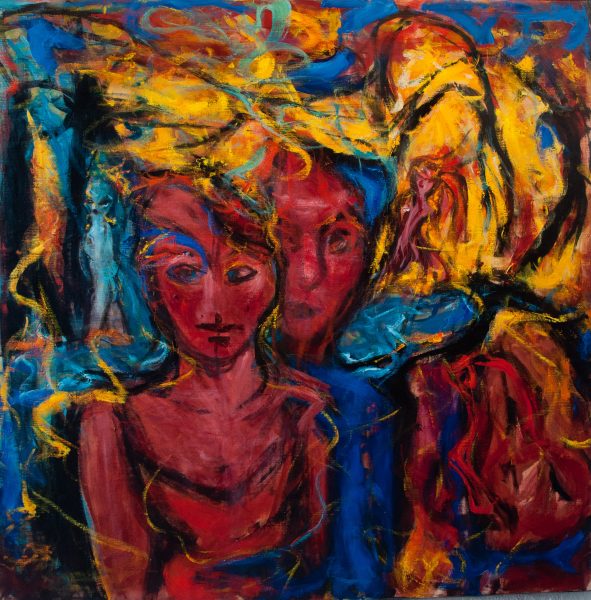 Flo dans les arbres - 100 cm x 100 cm - acrylique sur toile