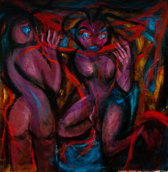 le cri des fileuses - 100 cm x 100 cm - acrylique sur toile