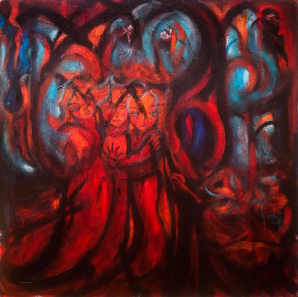 le rêve des trois - 100 cm x 100 cm - acrylique sur toile