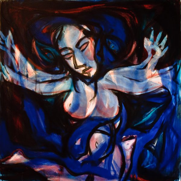 les mains bleues - 100 cm x 100 cm - acrylique sur toile