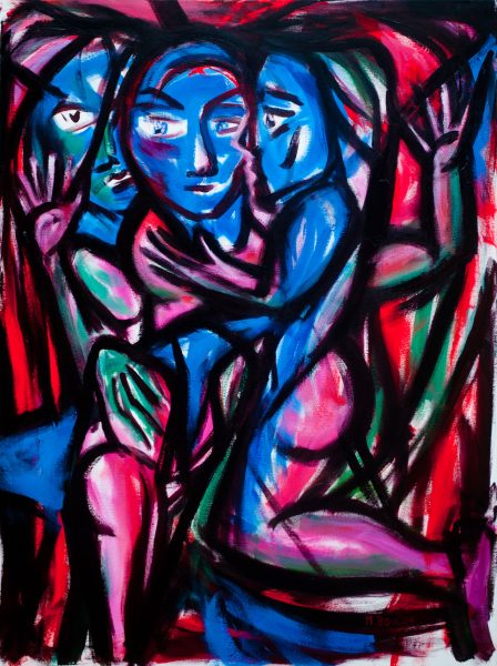 les trois bleues - 130 cm x 97 cm - acrylique sur toile
