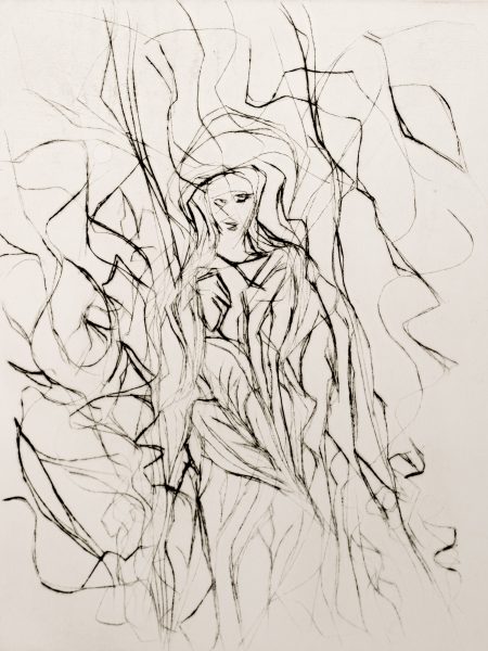 prise dans l'Arbre - gravure, pointe sèche -  30x40cm