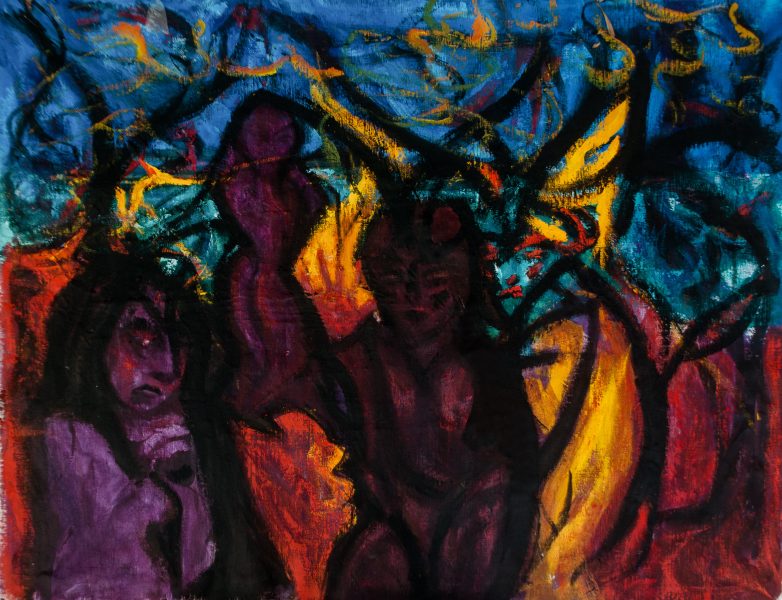 rencontres au bord de l'eau - 121 cm x 92 cm - acrylique sur toile