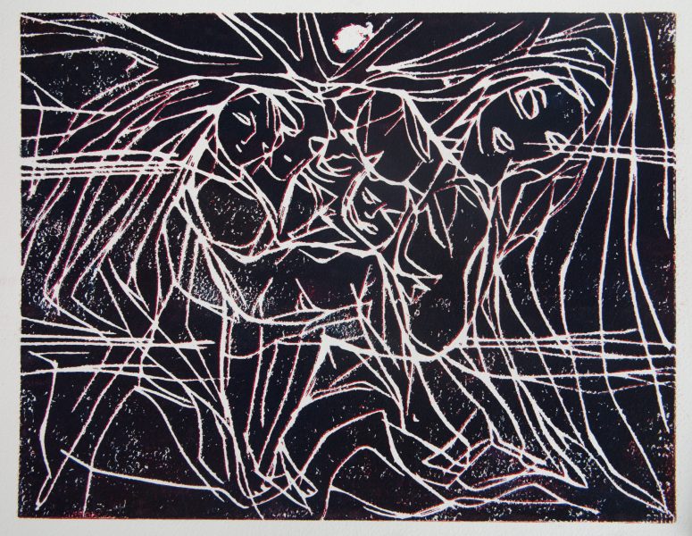 réunis - gravure sur bois -  32x42 cm