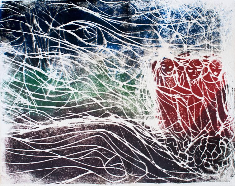 sur l'eau - 40x50cm - gravure sur bois - 2015