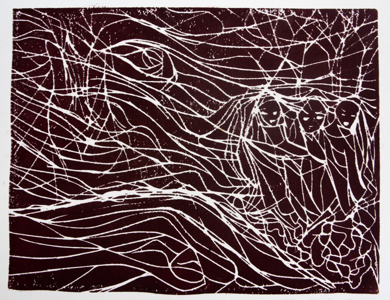 sur l'eau - gravure sur bois - 32x42 cm