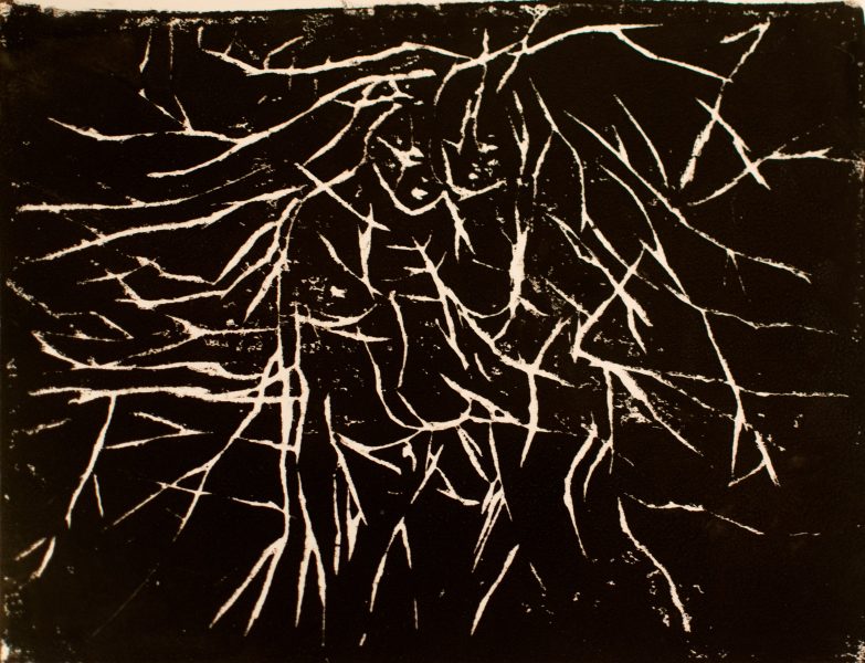 zone cryptée - gravure sur bois - 20x30 cm