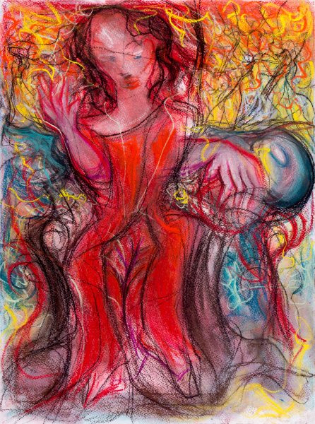 arbre/femme - pastel - 50 cm x 65 cm